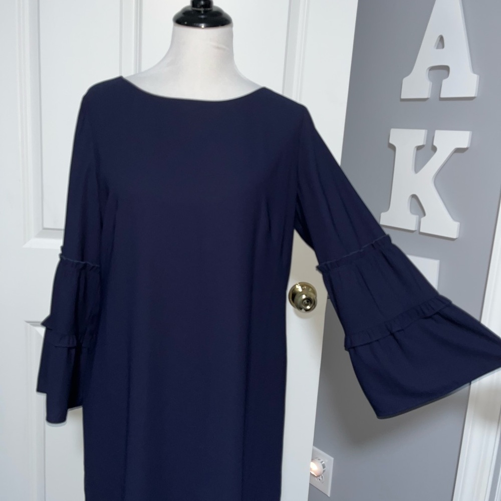 Talbots Blue Sheath Dress with Bell Sleeves